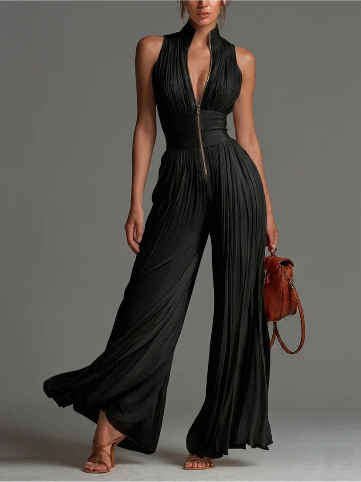 Mia – Pleated Chiffon Jumpsuit for Women