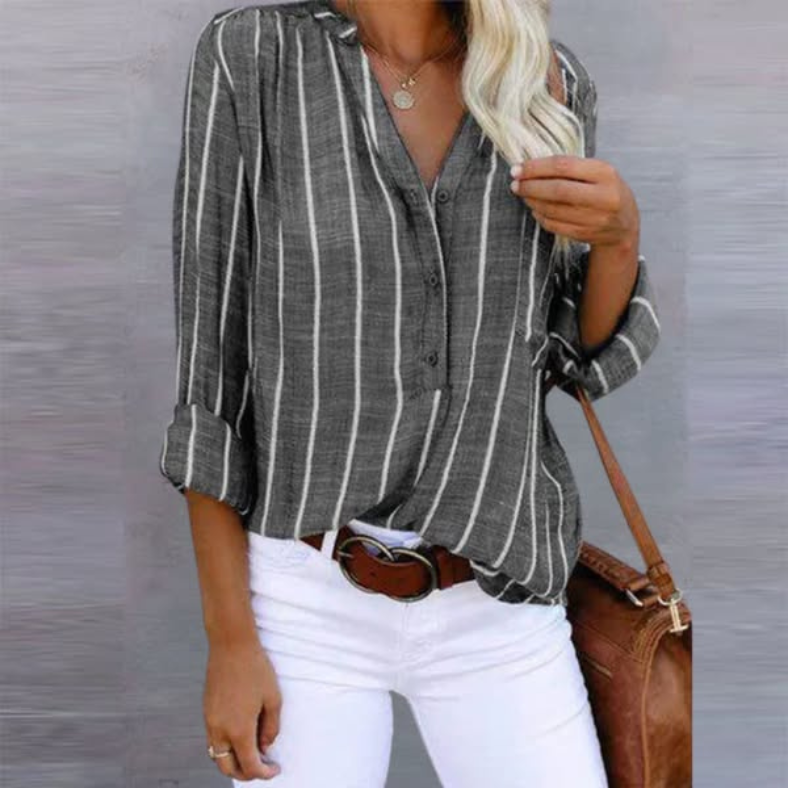 Ariana | Women's Striped Long Sleeve Button Top