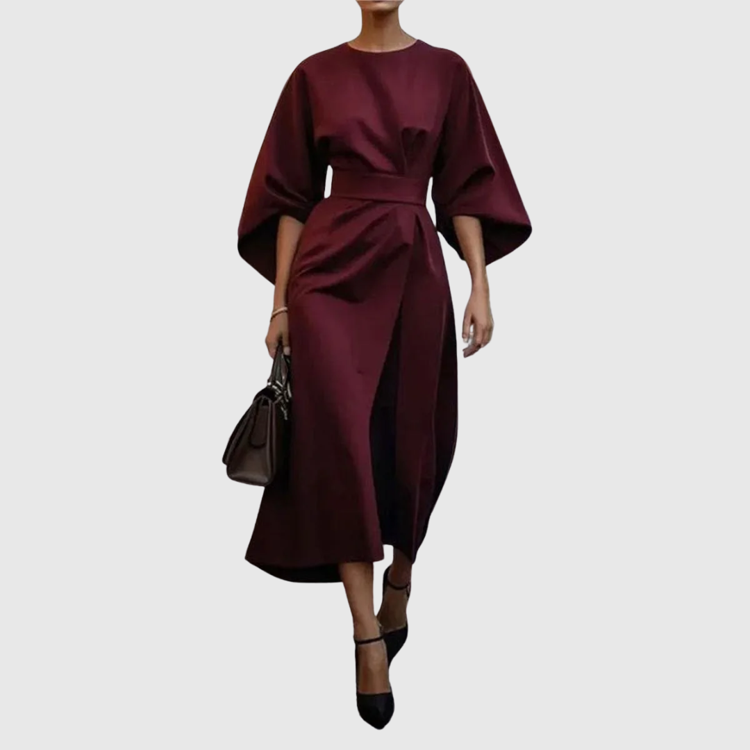 Elegant Long Dress with Batwing Sleeves