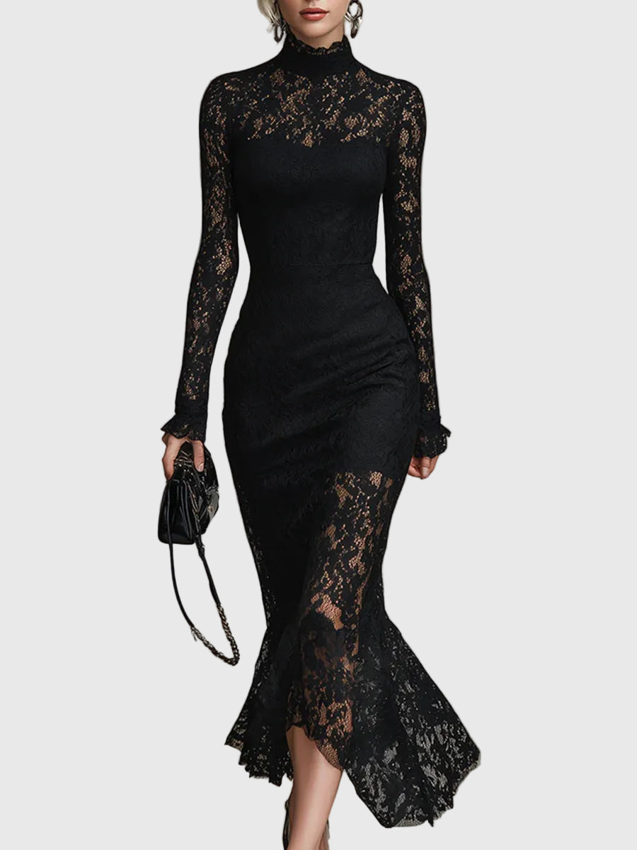Monica | Elegant Long Lace Dress with Mermaid Train