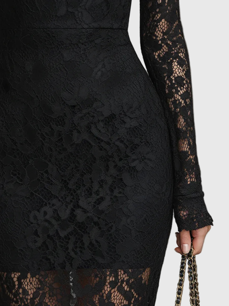 Monica | Elegant Long Lace Dress with Mermaid Train