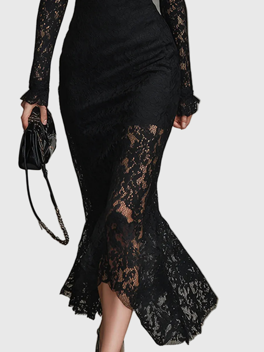 Monica | Elegant Long Lace Dress with Mermaid Train