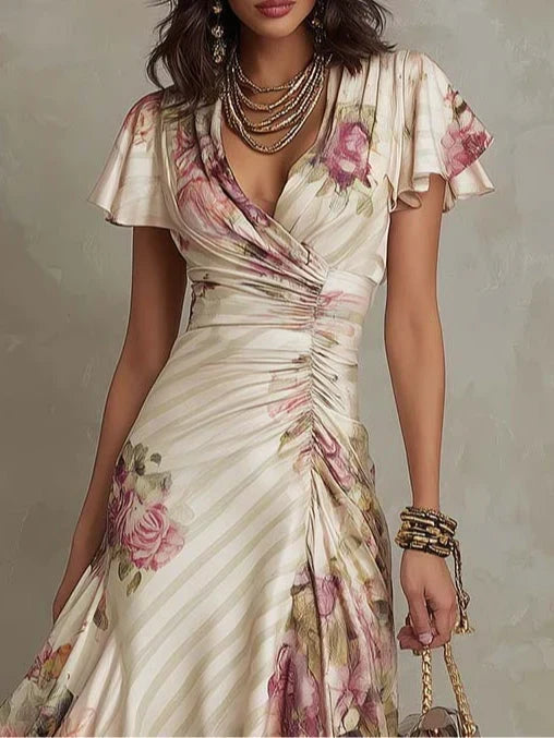 Alba | Elegant Midi Dress Draped with Flowers