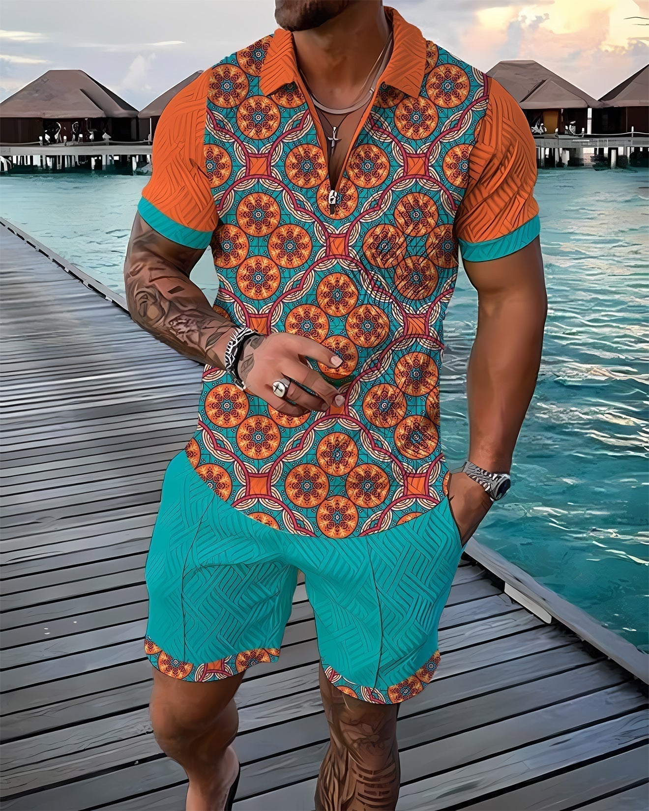 Isak | Azure Polo Shirt & Shorts Set