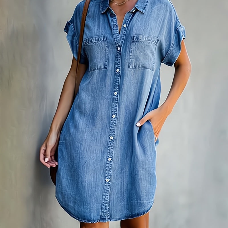 Lunarelle - Casual Button Denim Shirt Dress