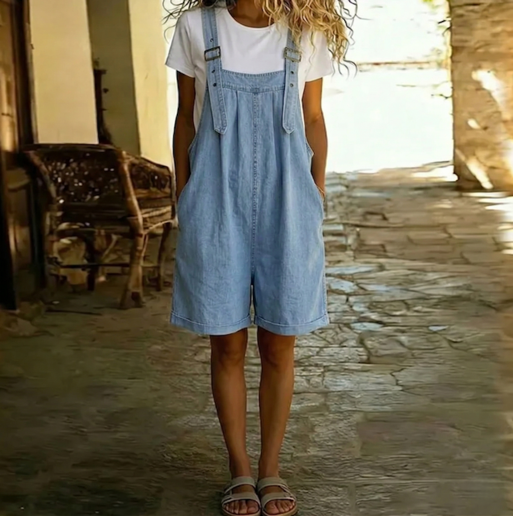 Harlow - Relaxed Denim Short Overalls