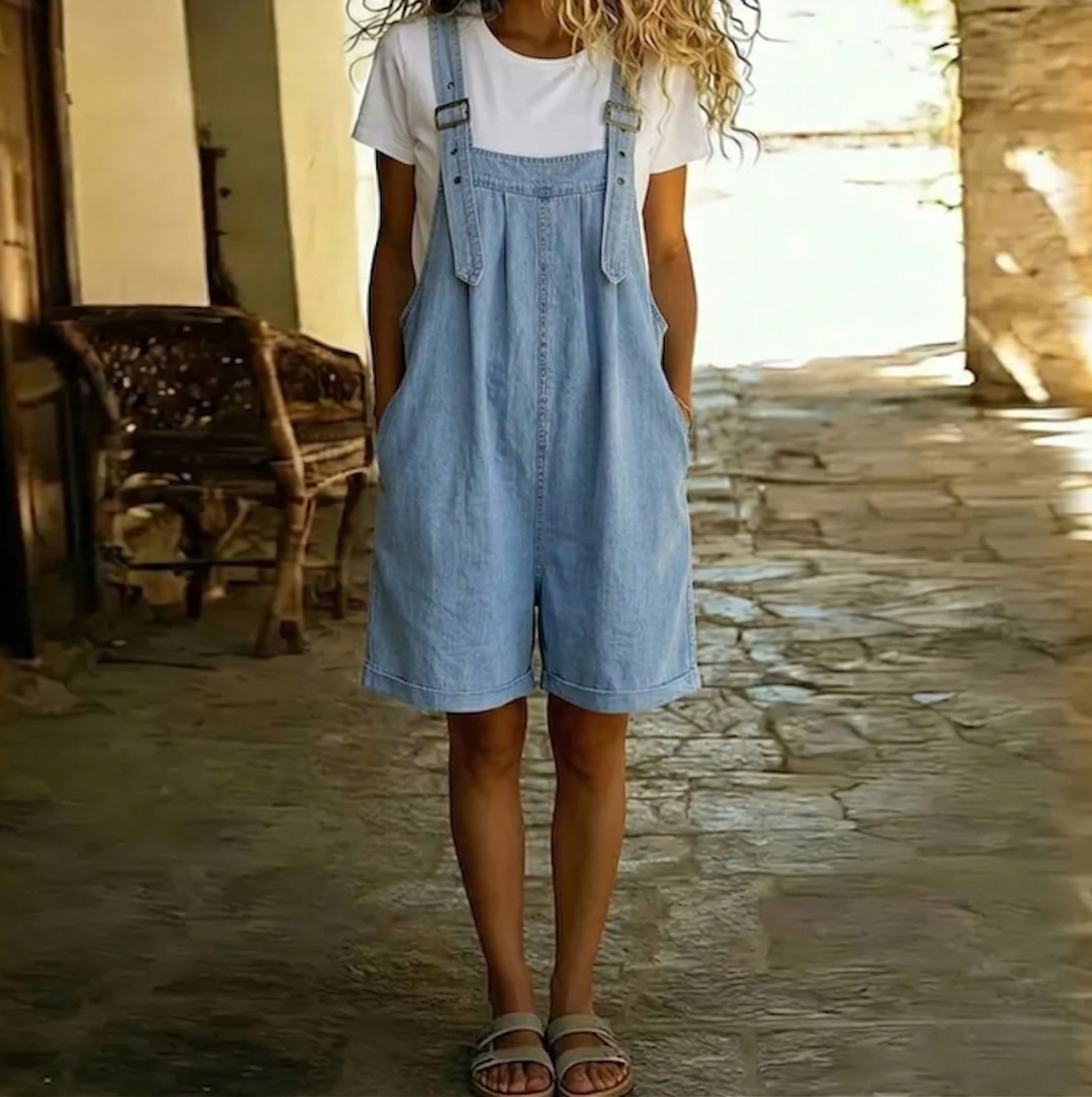 Harlow - Relaxed Denim Short Overalls