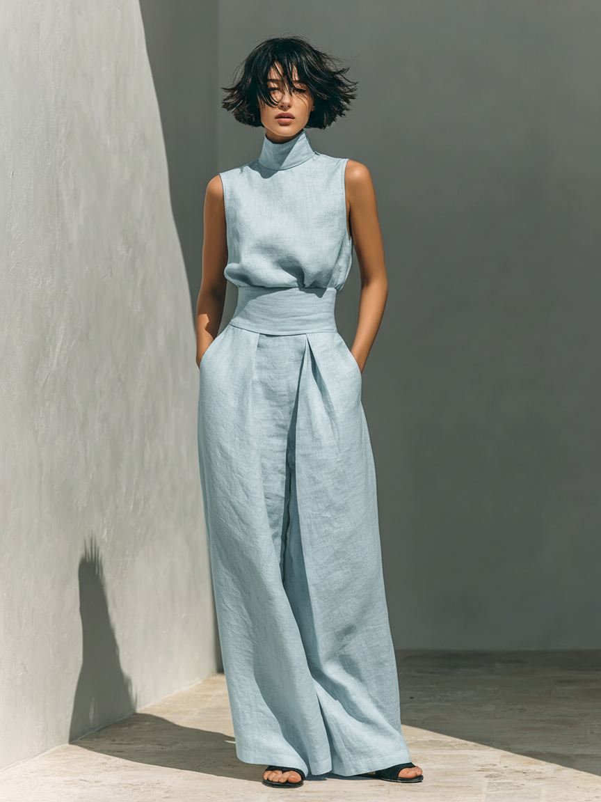 Maria™ | Minimalist Cotton & Linen Tank Top & Wide Leg Pants Set