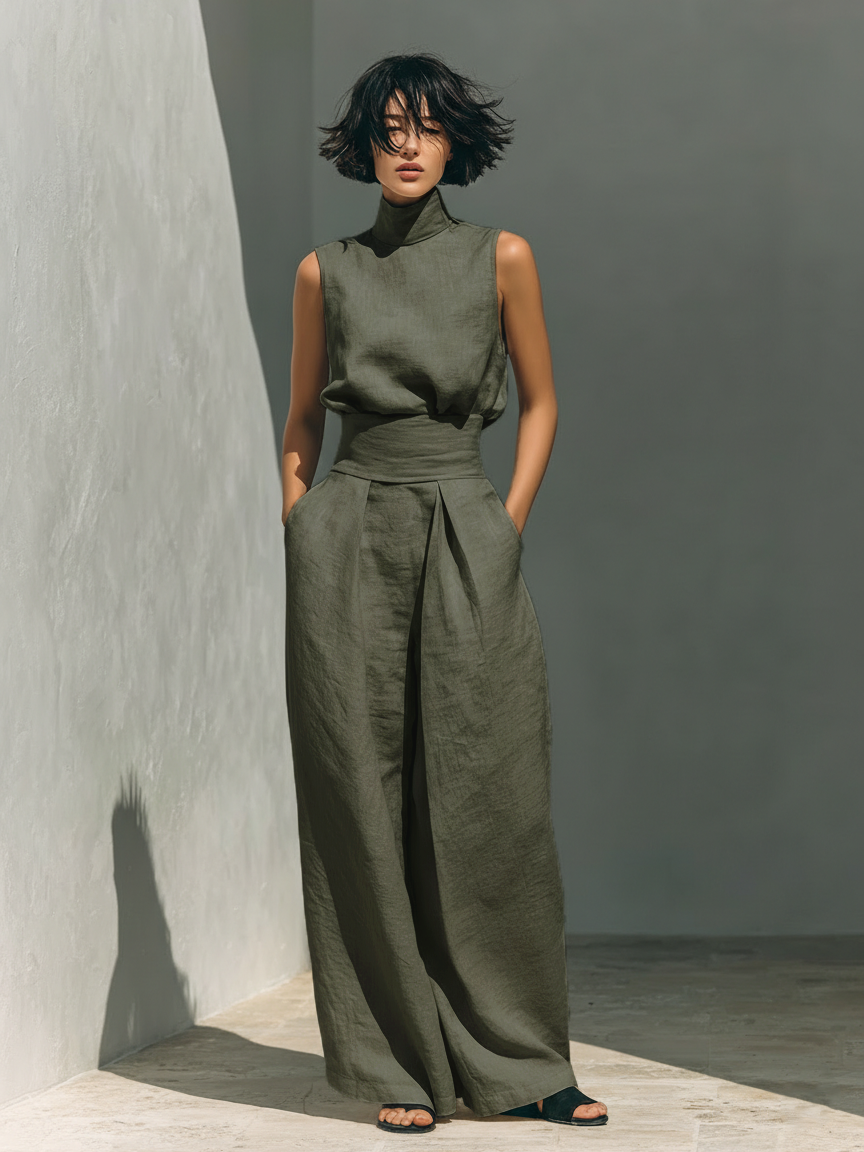 Maria™ | Minimalist Cotton & Linen Tank Top & Wide Leg Pants Set