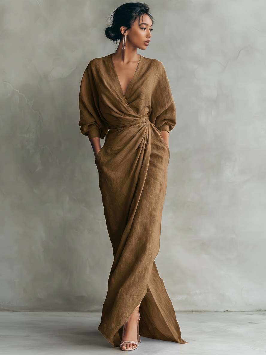 Yulia™ | Minimalistic Pink Maxi Dress with V-Neck