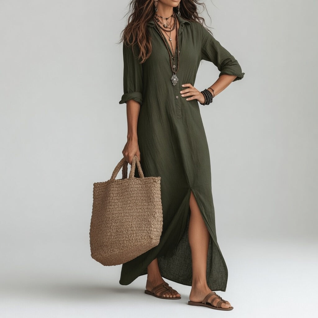 Oversized Bohemian Long Shirt Dress - Pure Fluid and Timeless Cotton