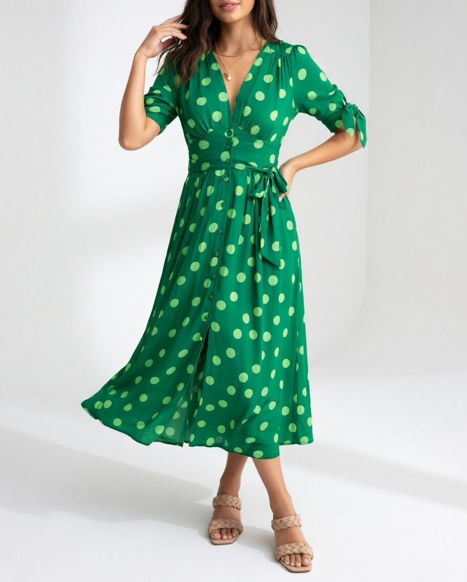 Midi Polka Dot Dress - Timeless Elegance for Women