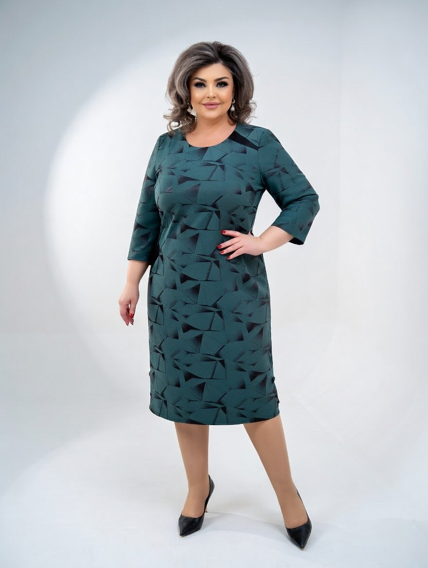 Structured Midi Dress with Graphic Pattern — Timeless Elegance and Comfort