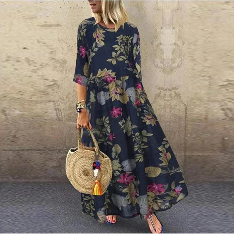 Elowen - Botanical Print Flowing Midi Dress