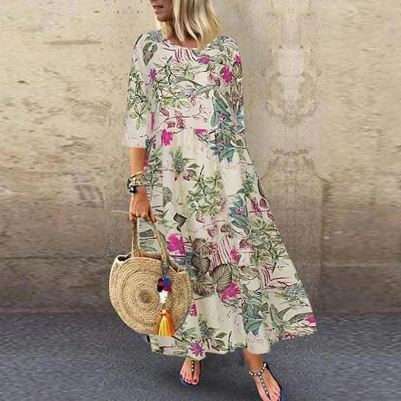 Marielle - Botanical Print Flowing Midi Dress