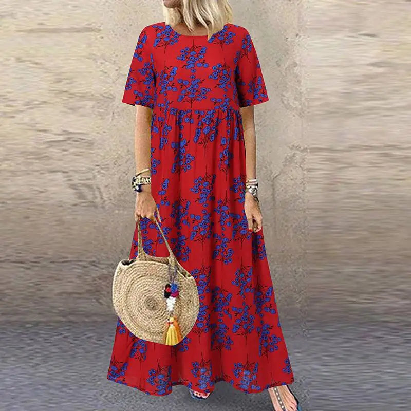Liora - Vibrant Floral Print Flowing Maxi Dress