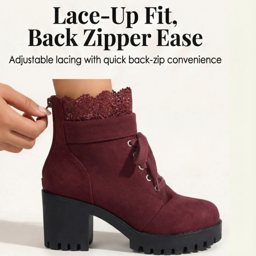 Lacelle - Romantic Lace Trim Suede Ankle Boots