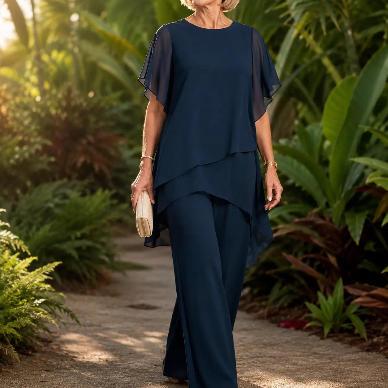 Florenza – Double-Layer Top and Wide Leg Pants Set for Women