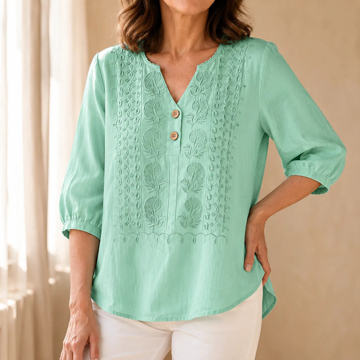 Florenza – V-Neck Blouse with Buttons