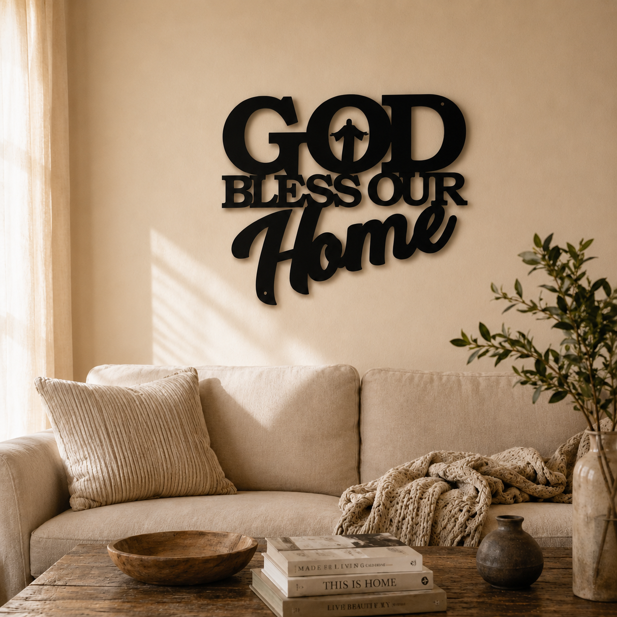 Hearthwell – Black Metal Wall Sign, Faith & Home Decor Art