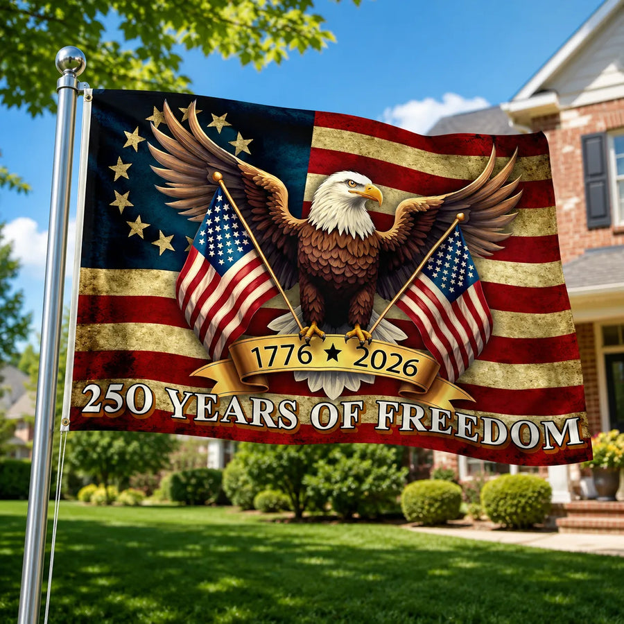 Eaglemark – 250 Years of Freedom American Flag, 1776-2026 Bald Eagle Betsy Ross Banner, Outdoor