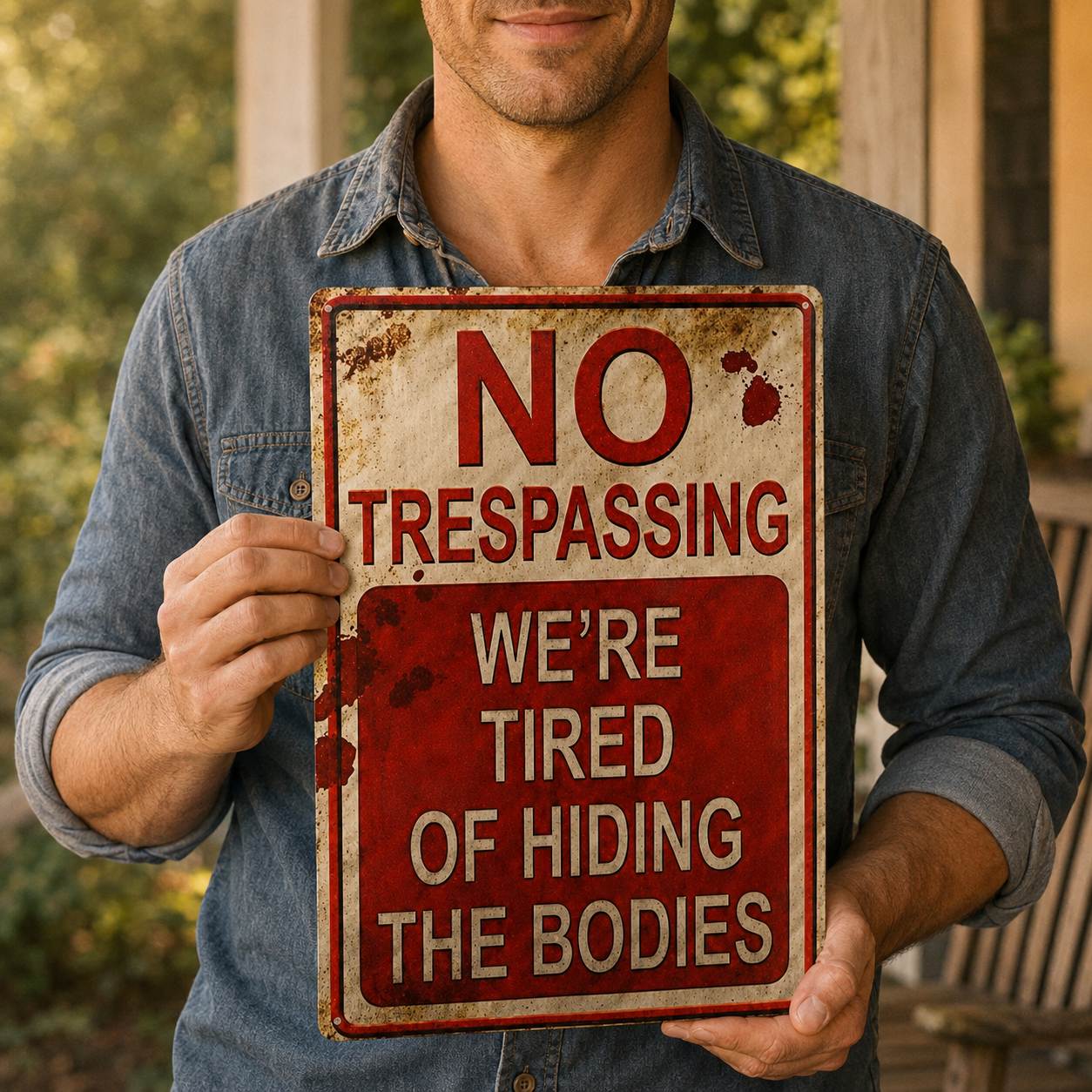 Hollerwood – Rustic No Trespassing Tin Sign for Porch Garage Garden