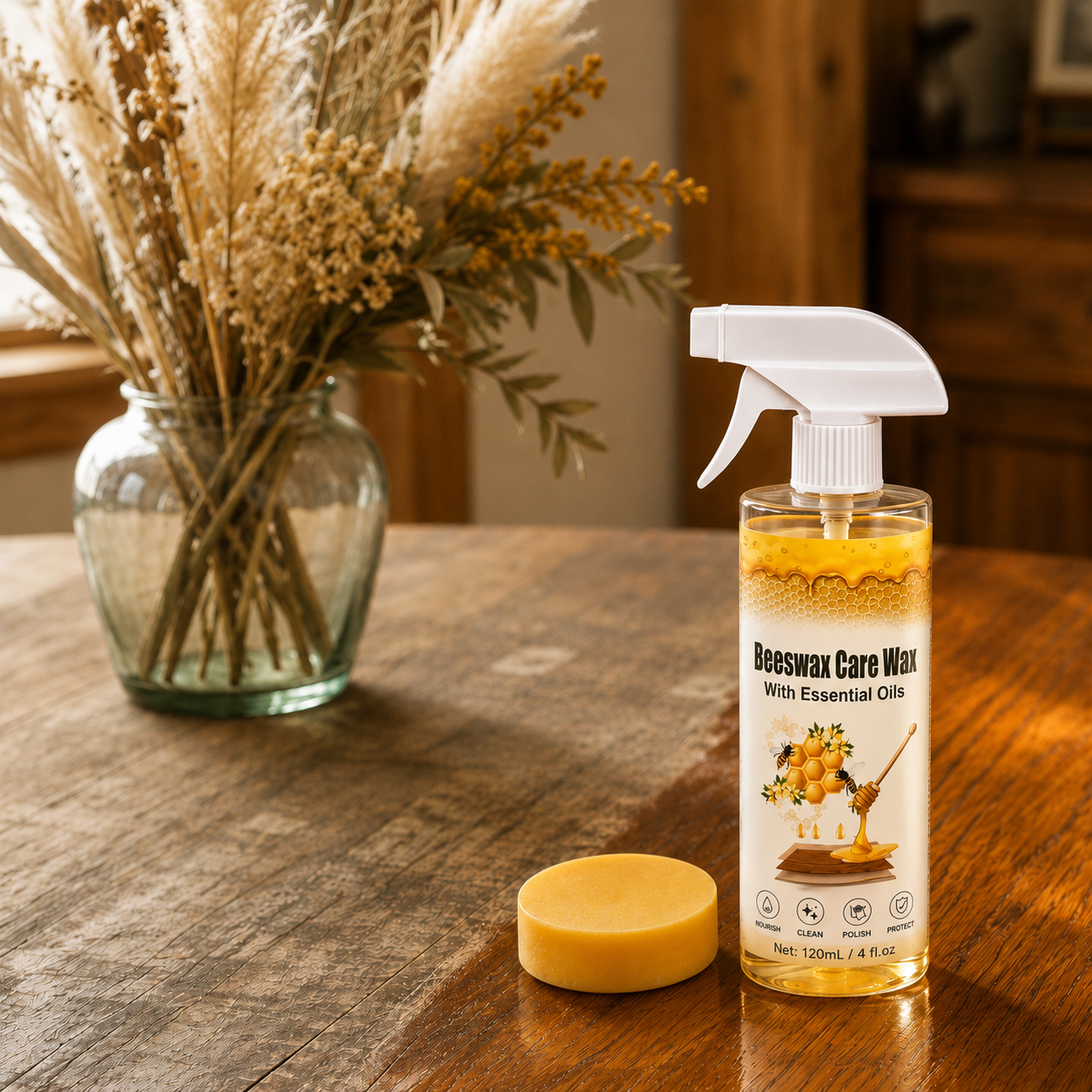 Hivora – Beeswax Wood Polish Spray with Cleaning Sponge and Microfiber Cloth