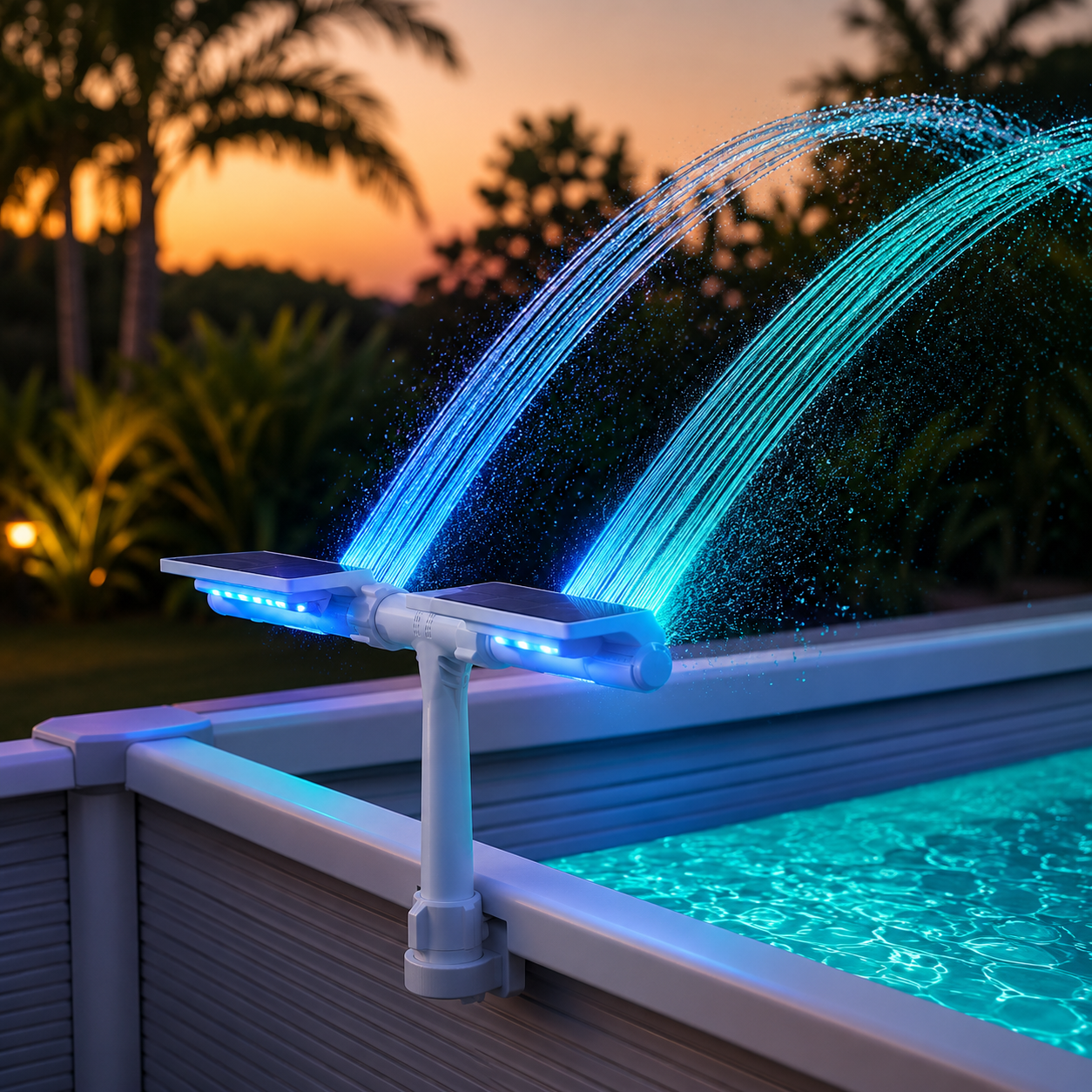 Lumiflow – Solar Pool Fountain with RGB Color Lights and Dual Spray