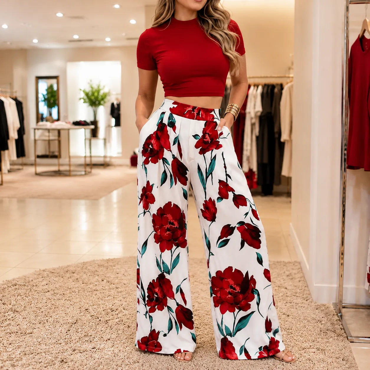Florenza – Fitted Crop Top & Wide Leg Pants Two Piece Set for Women