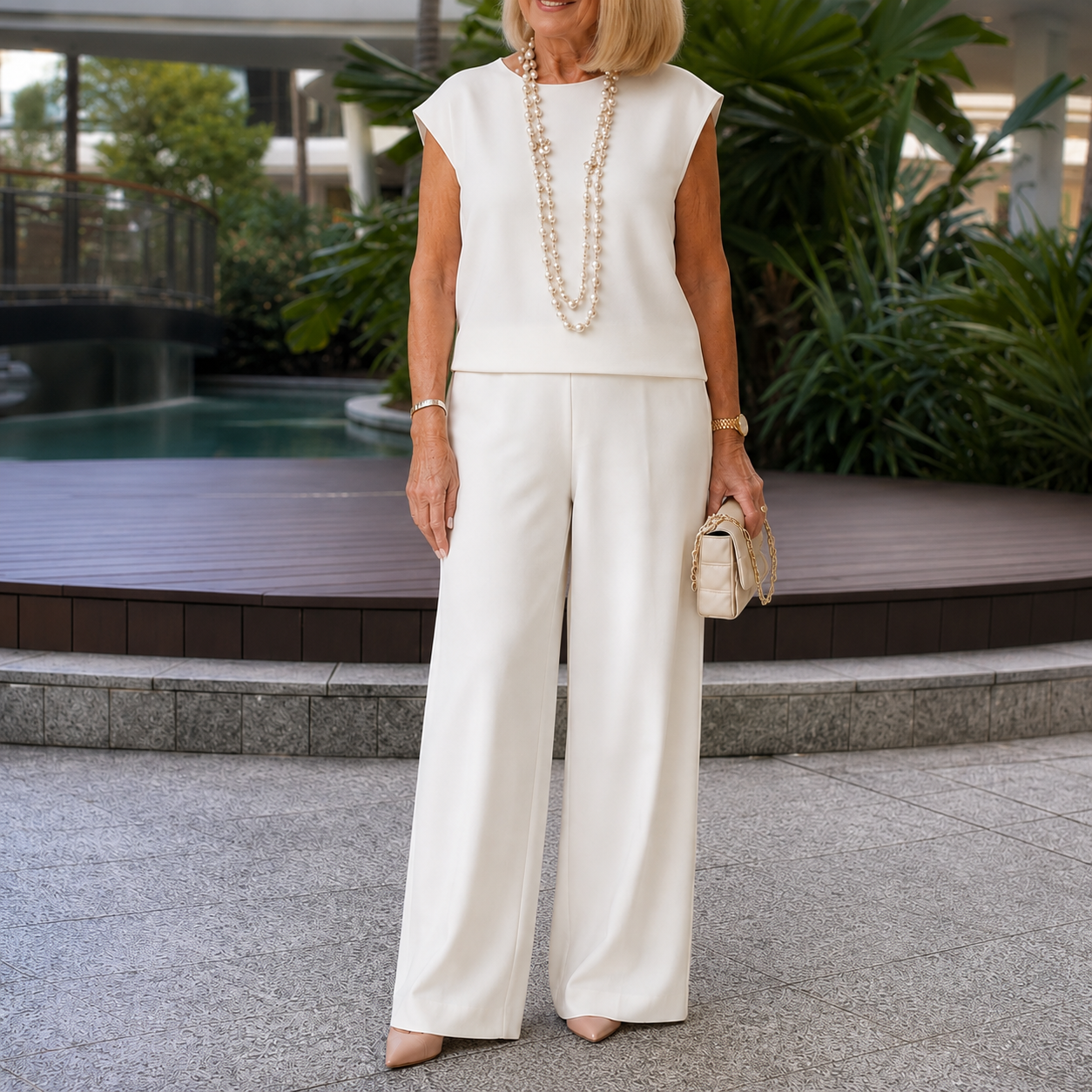 Appia Miceli – Cap Sleeve Top and Wide Leg Pants Set for Women