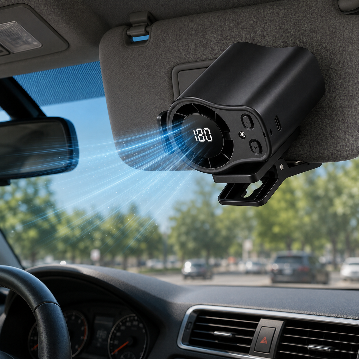 Coolnix – Portable Clip On Car Fan with LED Display