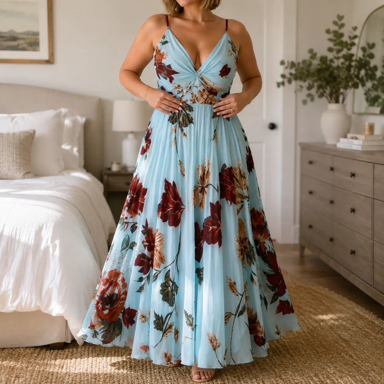 Florenza – Floral Spaghetti Strap Maxi Dress with V-Neck