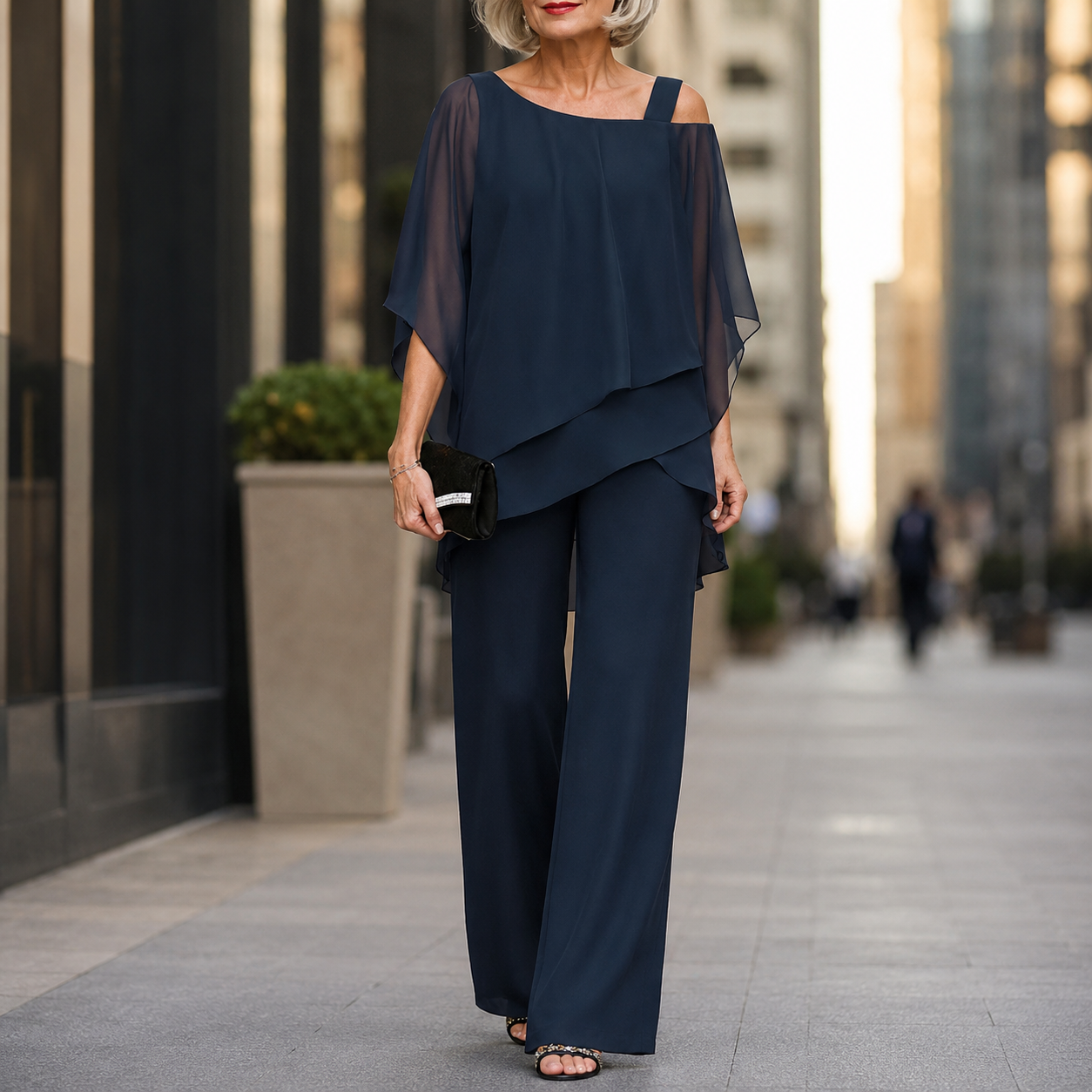 Elorvia – Overlay Wide Leg Pantsuit Set for Women
