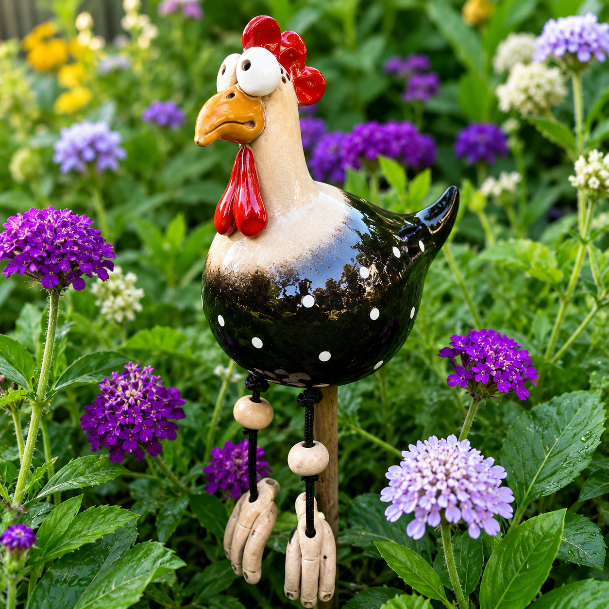 Henrietta – Hand-Painted Synthetic Resin Garden Hen with Dangling Legs