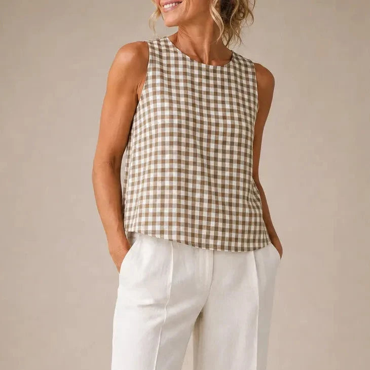 Linelle – Sleeveless Gingham Shell Top for Women, Boxy A-Line Summer Blouse