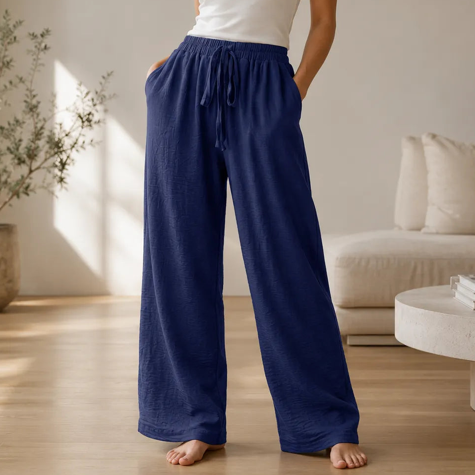 Loravie – Crinkle Wide Leg Elastic Waist Lounge Pants for Women