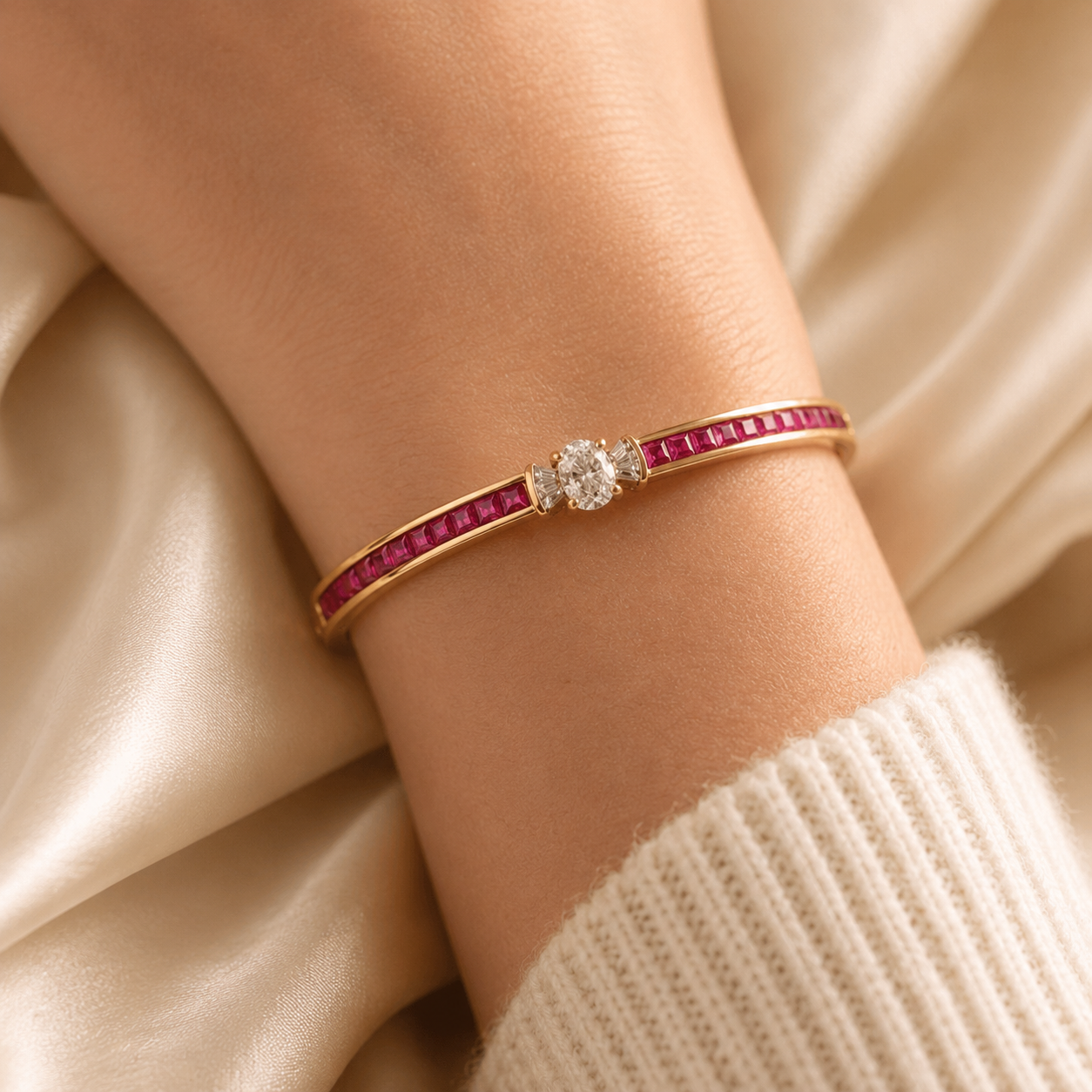 Lunavia – Bangle Bracelet with Oval Crystal Center Stone