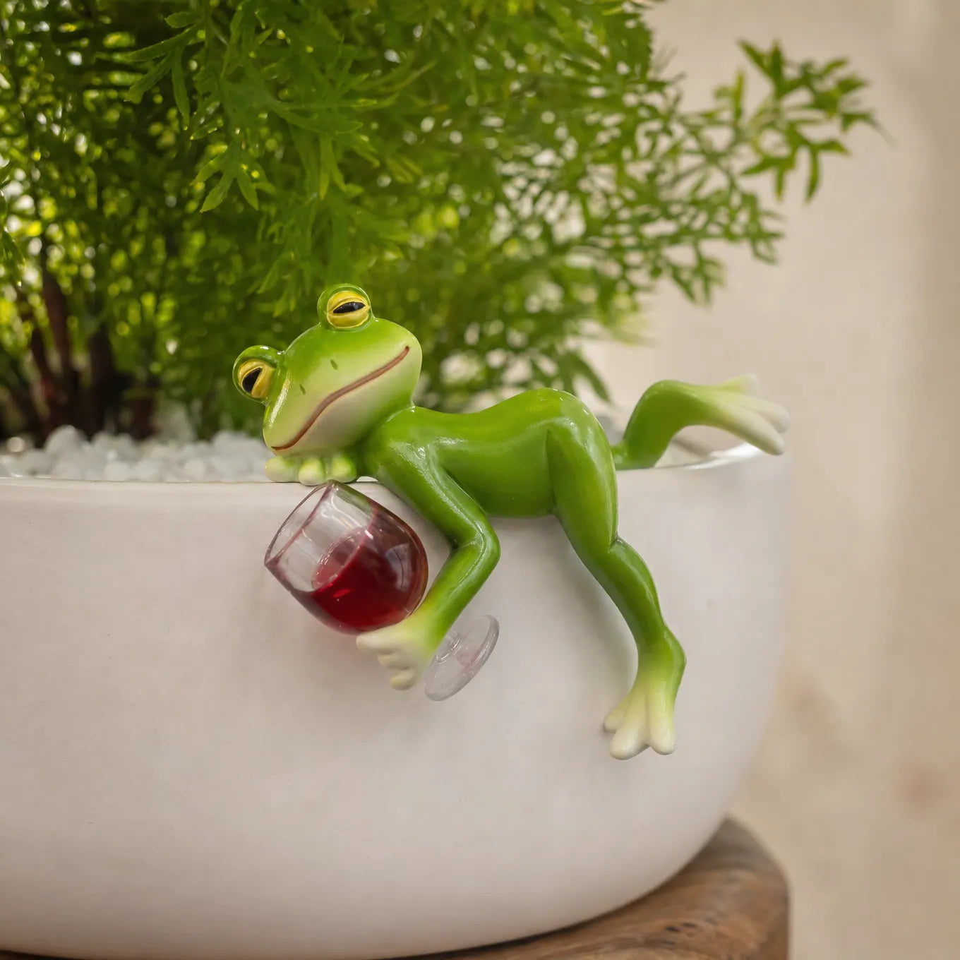 Hopsley - Wine Frog Plant Pot Ornament, Painted Weatherproof Decor