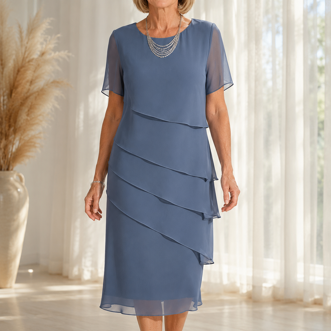 Florenza – Tiered Chiffon-like Midi Dress for Weddings and Events