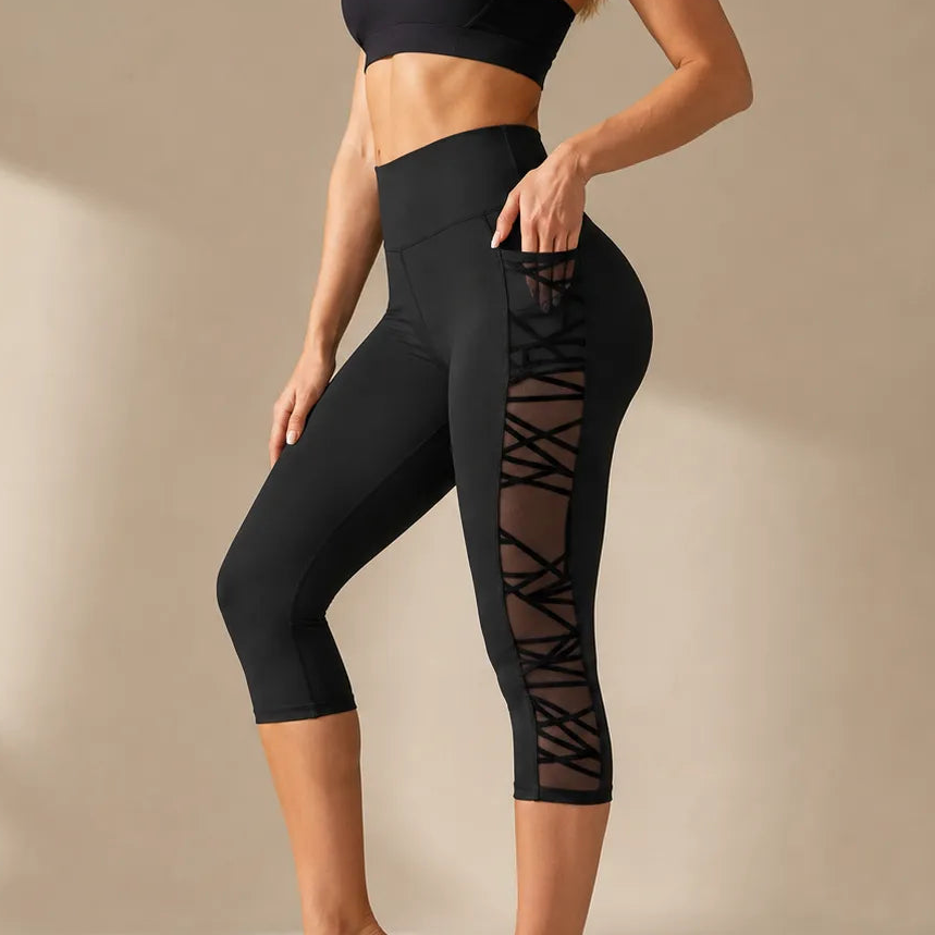 Flexora – High Waist Mesh-like Side Capri Leggings with Phone Pocket