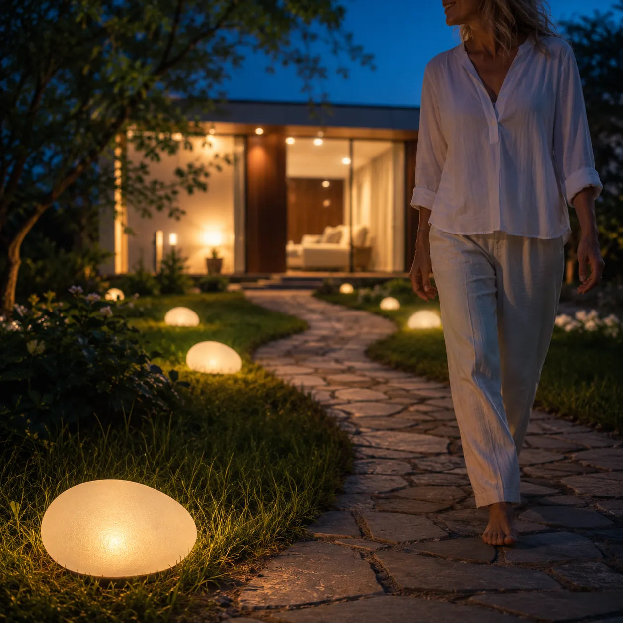 Lumora – Solar Garden Stone Light, Warm Glow, Weatherproof Outdoor Decor