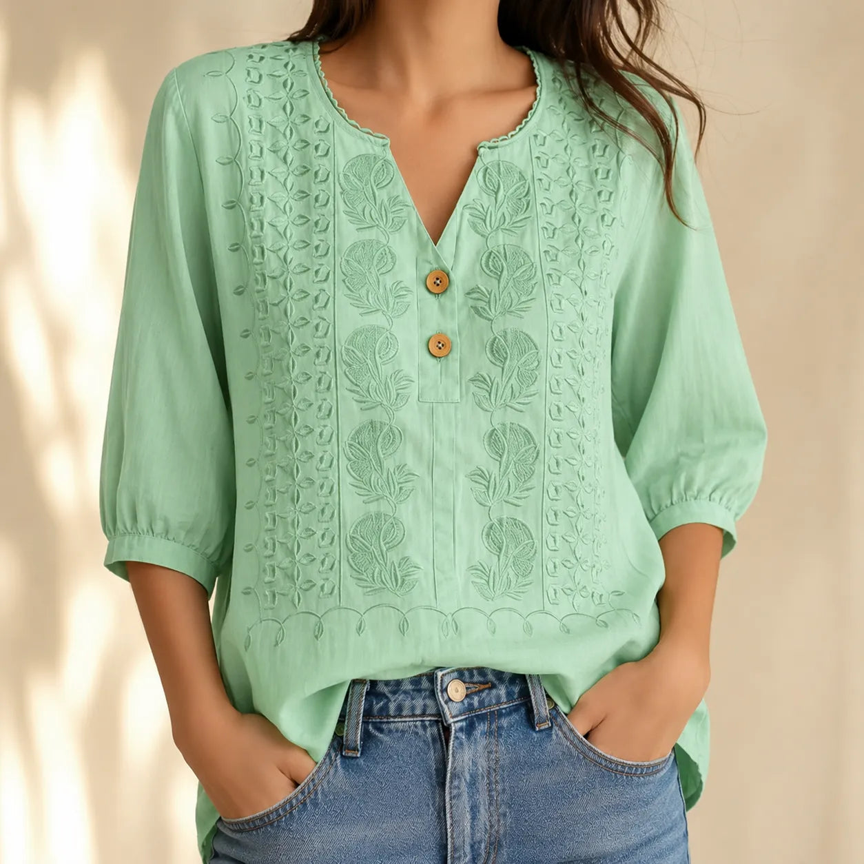 Florenza – V-Neck Blouse with Buttons