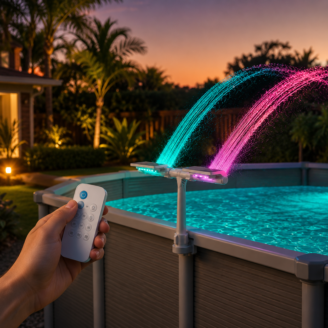 Lumiflow – Solar Pool Fountain with RGB Color Lights and Dual Spray