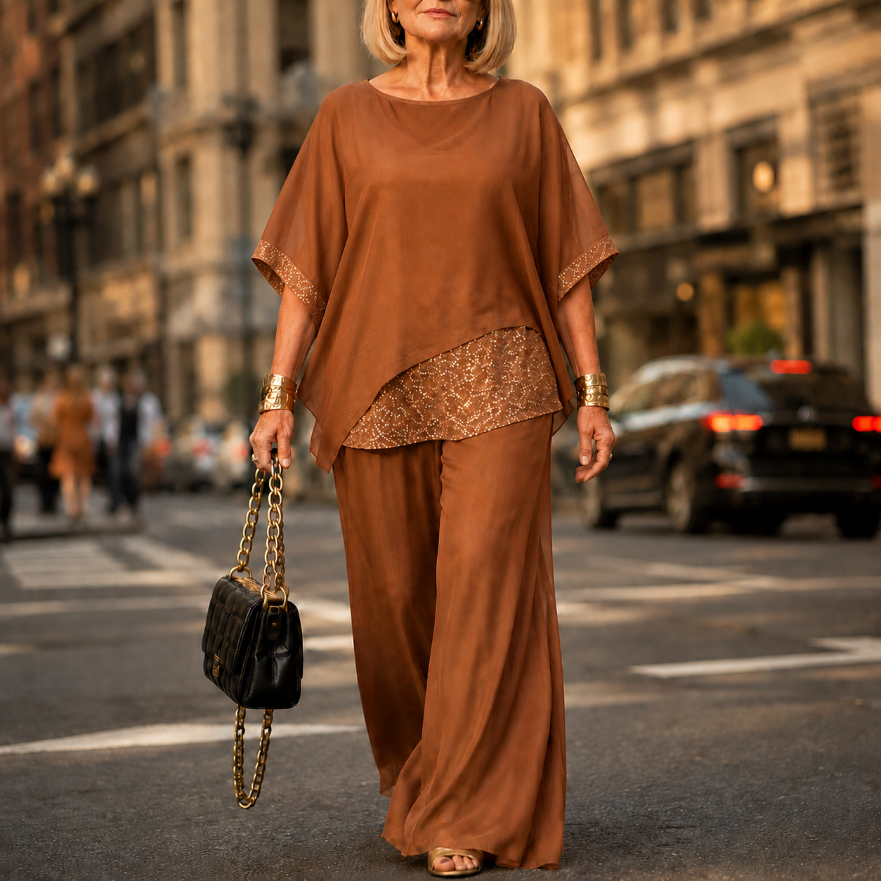 Lumésa – Chiffon Sequin Two-Piece Pantsuit Set