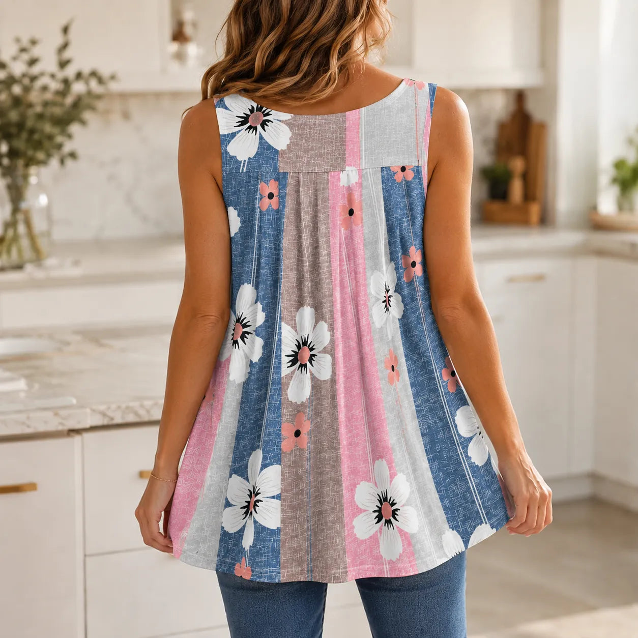 Bellavora – Pleated Square-Neck Swing Tank Top for Women