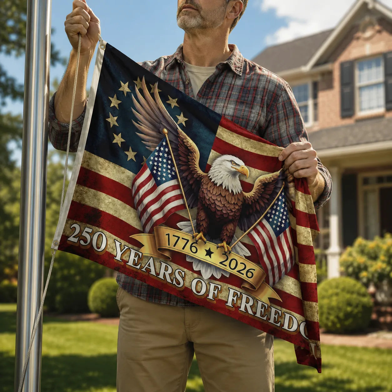 Eaglemark – 250 Years of Freedom American Flag, 1776-2026 Bald Eagle Betsy Ross Banner, Outdoor