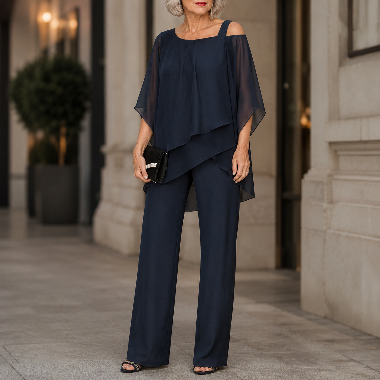 Elorvia – Overlay Wide Leg Pantsuit Set for Women