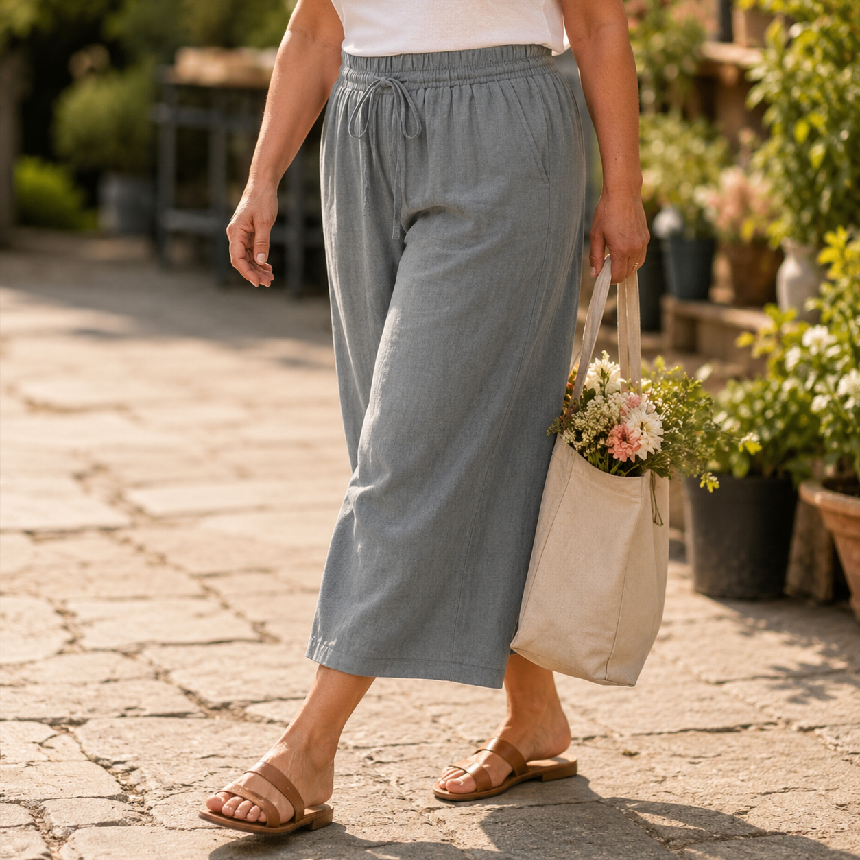 Calmara – Cropped Wide-Leg Drawstring Pants