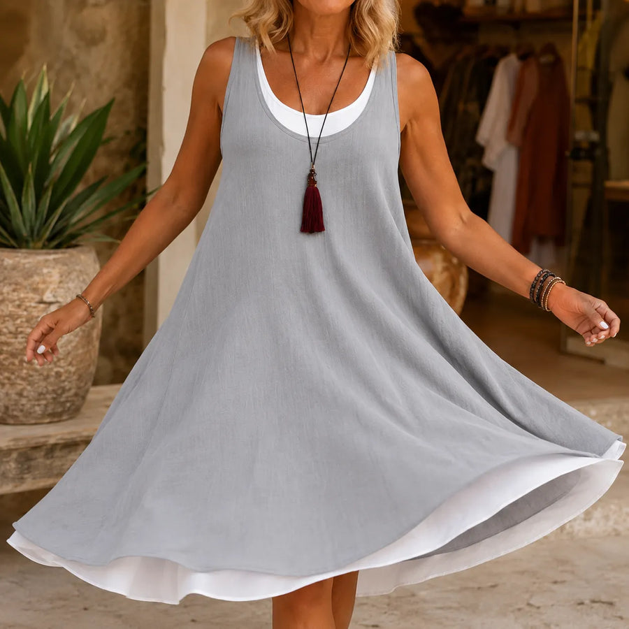 Ellavia – Layered Tank Dress with Mock Two-Piece Design, Sleeveless Sundress