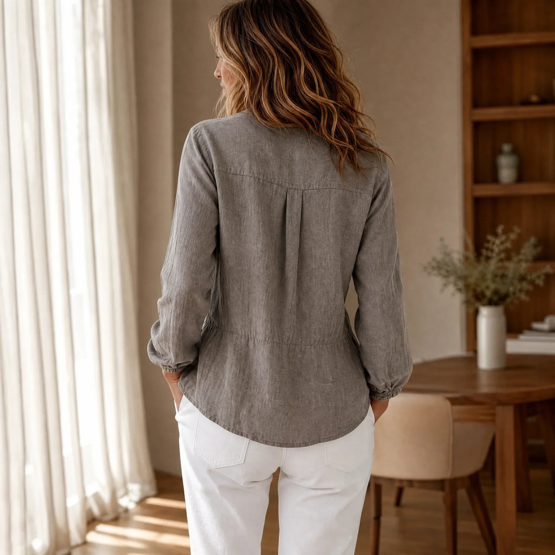 Lunavelle – Pintuck Peplum Button-Up Blouse